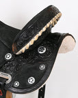 Hilason Flex Tree Western Horse Saddle American Leather Trail Barrel Black With Floral Hand Carved