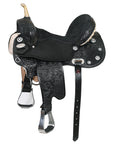 Hilason Flex Tree Western Horse Saddle American Leather Trail Barrel Black With Floral Hand Carved
