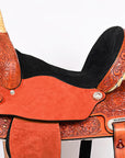 Hilason Western Horse Barrel Flex Tree Trail Saddle American Leather Saddle Tan Gorgeous Floral Hand Tooled & Carved