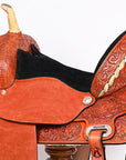 Hilason Western Horse Barrel Flex Tree Trail Saddle American Leather Saddle Tan Gorgeous Floral Hand Tooled & Carved