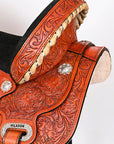 Hilason Western Horse Barrel Flex Tree Trail Saddle American Leather Saddle Tan Gorgeous Floral Hand Tooled & Carved