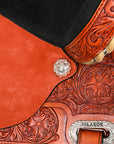 Hilason Western Horse Barrel Flex Tree Trail Saddle American Leather Saddle Tan Gorgeous Floral Hand Tooled & Carved