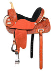 Hilason Western Horse Barrel Flex Tree Trail Saddle American Leather Saddle Tan Gorgeous Floral Hand Tooled & Carved