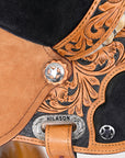 Hilason Flex Tree Western Horse Saddle American Leather Trail Barrel Tan / Black Inlay With Floral Hand Carved