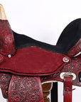 Hilason Western Horse Barrel Flex Tree Trail American Leather Saddle Mahogany Gorgeous Floral Hand Tooled & Carved