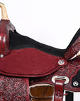 Hilason Western Horse Barrel Flex Tree Trail American Leather Saddle Mahogany Gorgeous Floral Hand Tooled & Carved