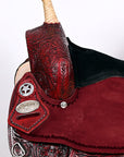 Hilason Western Horse Barrel Flex Tree Trail American Leather Saddle Mahogany Gorgeous Floral Hand Tooled & Carved