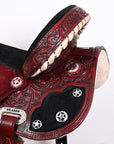 Hilason Western Horse Barrel Flex Tree Trail American Leather Saddle Mahogany Gorgeous Floral Hand Tooled & Carved