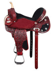 Hilason Western Horse Barrel Flex Tree Trail American Leather Saddle Mahogany Gorgeous Floral Hand Tooled & Carved