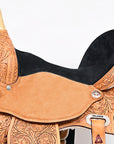 Hilason Flex Tree Western Horse Saddle American Leather Trail Barrel Oiled Tan With Floral Hand Carved