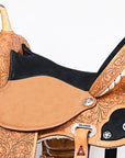 Hilason Flex Tree Western Horse Saddle American Leather Trail Barrel Oiled Tan With Floral Hand Carved