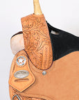 Hilason Flex Tree Western Horse Saddle American Leather Trail Barrel Oiled Tan With Floral Hand Carved