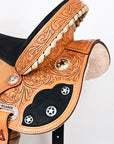 Hilason Flex Tree Western Horse Saddle American Leather Trail Barrel Oiled Tan With Floral Hand Carved