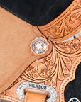 Hilason Flex Tree Western Horse Saddle American Leather Trail Barrel Oiled Tan With Floral Hand Carved