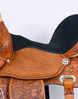Hilason Flex Tree Western Horse Saddle American Leather Trail Barrel Saddle Tan With Floral Hand Carved