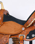 Hilason Flex Tree Western Horse Saddle American Leather Trail Barrel Saddle Tan With Floral Hand Carved
