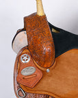 Hilason Flex Tree Western Horse Saddle American Leather Trail Barrel Saddle Tan With Floral Hand Carved
