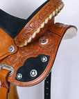 Hilason Flex Tree Western Horse Saddle American Leather Trail Barrel Saddle Tan With Floral Hand Carved