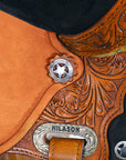 Hilason Flex Tree Western Horse Saddle American Leather Trail Barrel Saddle Tan With Floral Hand Carved