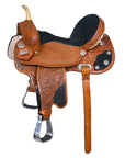 Hilason Flex Tree Western Horse Saddle American Leather Trail Barrel Saddle Tan With Floral Hand Carved