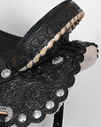 Hilason Western Horse Barrel Flex Tree Trail American Leather Saddle Black Gorgeous Floral Hand Tooled & Carved