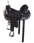 Hilason Western Horse Barrel Flex Tree Trail American Leather Saddle Black Gorgeous Floral Hand Tooled & Carved