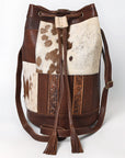 American Darling Bucket Hand tooled Hair-On Genuine Leather Weaved Women Bag Western Handbag Purse