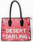 Never Mind Tote Hand Painted Genuine Cowhide Leather Women Bag Western Handbag Purse