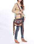 American Darling Women's Crossbody Bag Western Saddle Blanket Genuine Leather Handbag