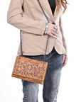 American Darling Women's Crossbody Western Hand Tooled Genuine Leather Handbag