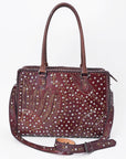 American Darling Women's Tote Western Hand Tooled Genuine Leather Handbag with Rivets