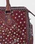 American Darling Women's Tote Western Hand Tooled Genuine Leather Handbag with Rivets