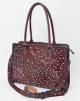 American Darling Women's Tote Western Hand Tooled Genuine Leather Handbag with Rivets