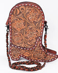 American Darling Women's Crossbody Western Hand Tooled Genuine Leather Handbag with Rivets