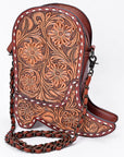 American Darling Women's Crossbody Western Hand Tooled Genuine Leather Handbag with Rivets
