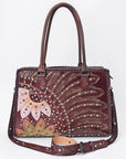 American Darling Women's Tote Western Hand Tooled Genuine Leather Handbag with Rivets