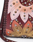 American Darling Women's Tote Western Hand Tooled Genuine Leather Handbag with Rivets