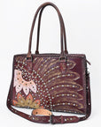 American Darling Women's Tote Western Hand Tooled Genuine Leather Handbag with Rivets