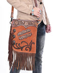 American Darling Women's Chaps Bag Western Hand Tooled Genuine Leather Handbag