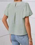 Stripe Textured Puff Sleeve Blouse