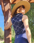 Sleeveless Navy and Silver Riding Shirt