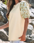 Floral Patchwork Bubble Sleeve Top