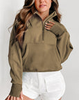 Solid Fleece-Lined Half-Zip Up Collar Sweatshirt