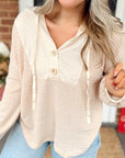 River Waffle Hooded Long Sleeve Top