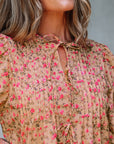 Sadie Floral Bow Pin-tuck Bust Half Puff Sleeve Blouse