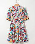 Floral Half Zip Ruffle Mini Dress