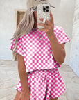 Checkerboard T Shirt and High Waist Skorts Set
