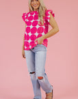 Loretta Bubblegum Pattern Frilled Top