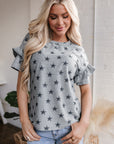 Joelle Star Ruffled Sleeve Crew Neck Top