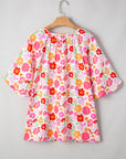 Plus Size Floral Wide Short Sleeve Blouse
